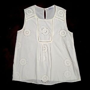 Cottonworld Indian Clothing Off-White Cream Flowy Eyelet Sheer Summer Tank Top